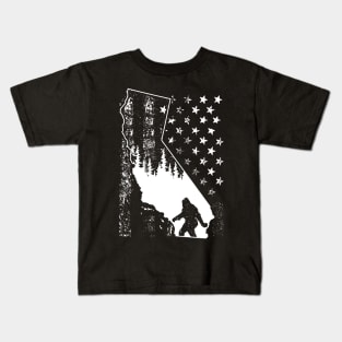 California Bigfoot American Flag Kids T-Shirt